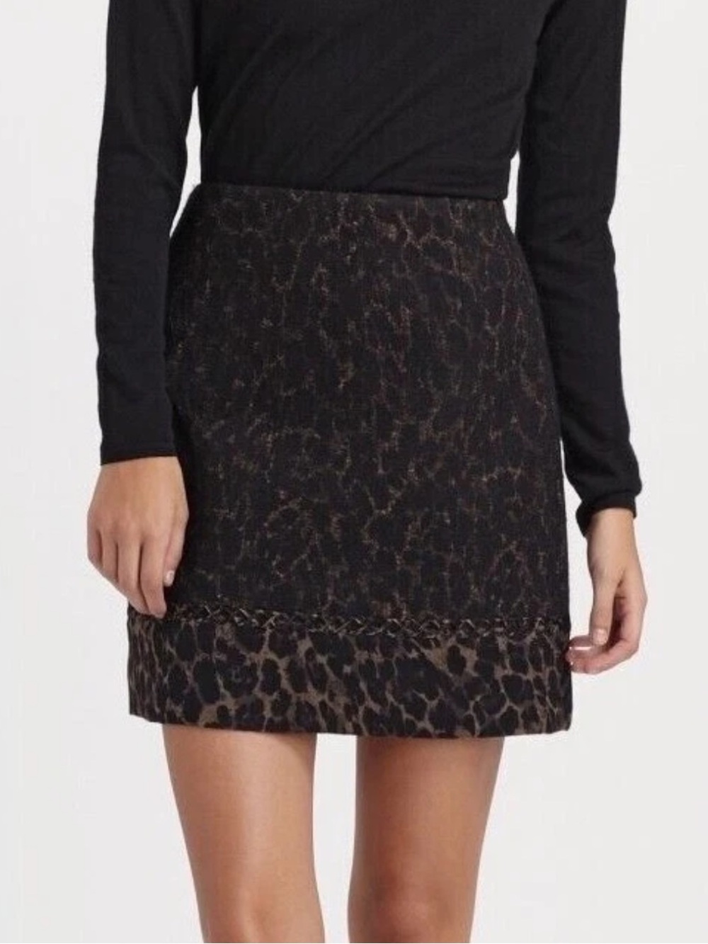 ELIE TAHARI Alexis Molasses Wool Dark Animal Print Pattern Mini Skirt Size 4